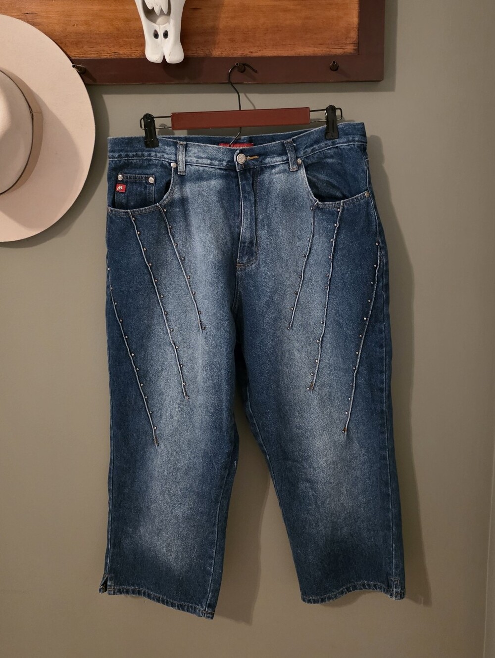 Americana Blues Studded Plus Size Crop Blue Jeans Size 18W